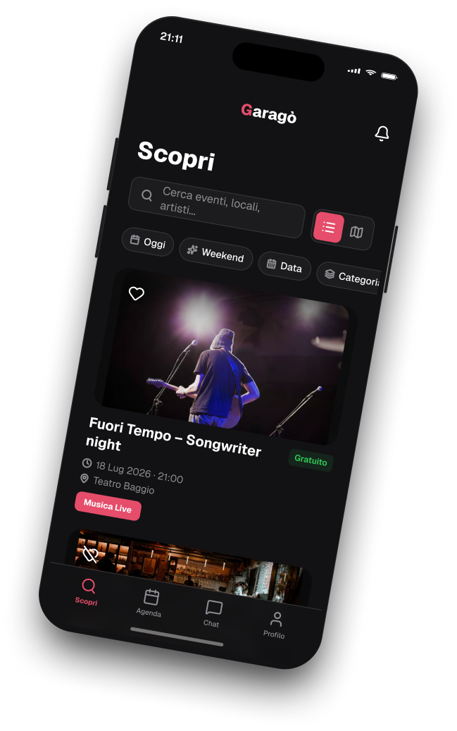 App Garagò: vista elenco eventi